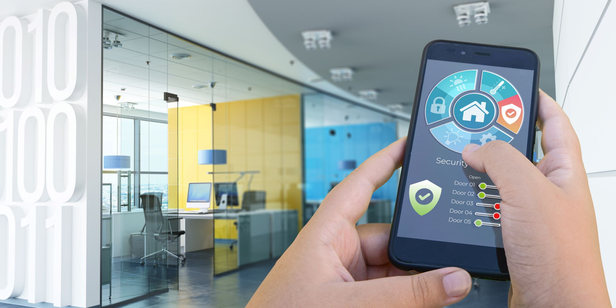 Person automating office security through smart phone