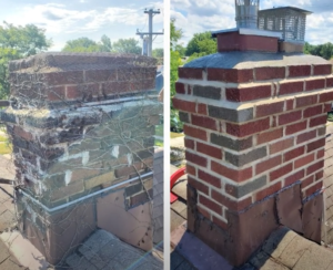 Damaged chimney vs. a newly repaired chimney