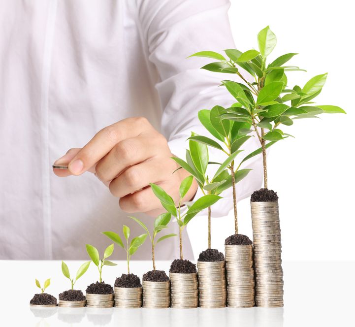 21536264 - businessman holding plant sprouting from a handful of coins