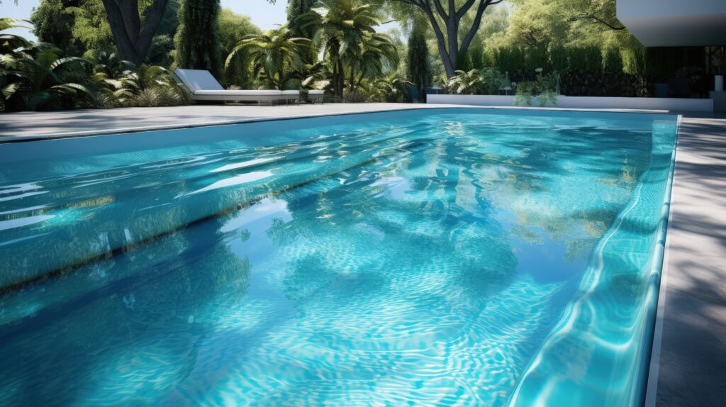 Heat pump heated swimming pool.