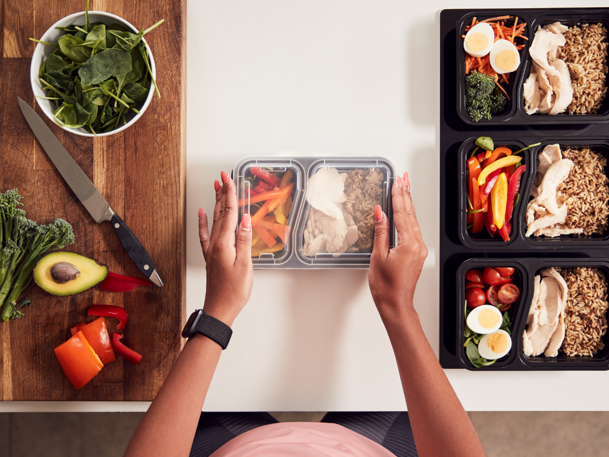 Healthy meal prep with protein, vegetables, whole grains, and nutrient-dense foods