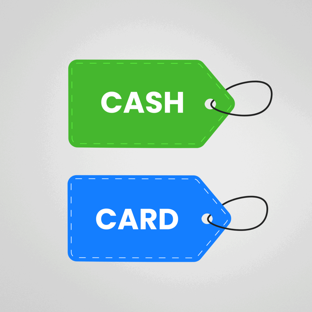 two tags, one is cash the other is card