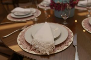 Plates with napkin in luxury restaurant