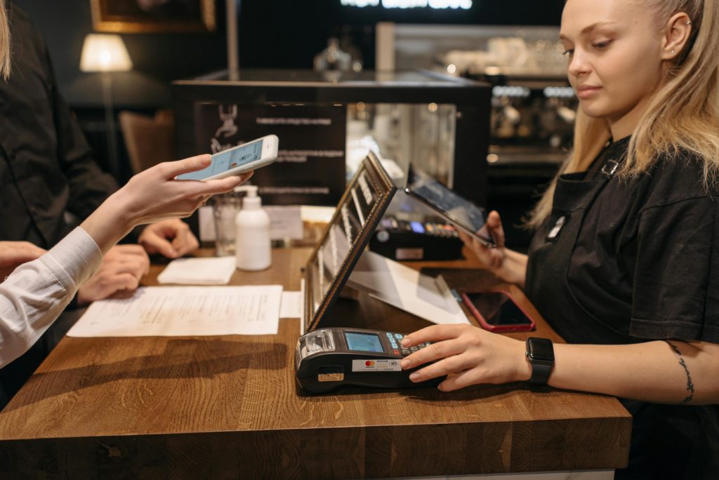 Person checking out at store